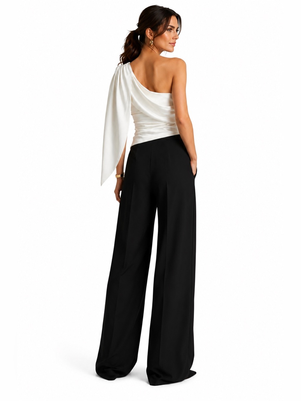 ZAC POSEN One-Shoulder Draped Jumpsuit Ivory/Black Size 10 NWT $595 - Picture 4 of 10